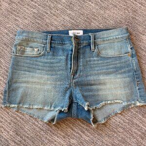 FRAME Le Cutoff Denim Shorts - Light Wash Frayed Hem (28)